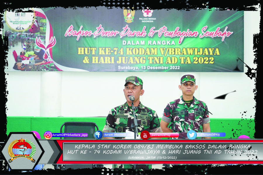 Kasrem 084/BJ Membuka Baksos Dalam Rangka HUT ke-74 Kodam V/Brawijaya dan Hari Juang TNI AD TA. 2022.