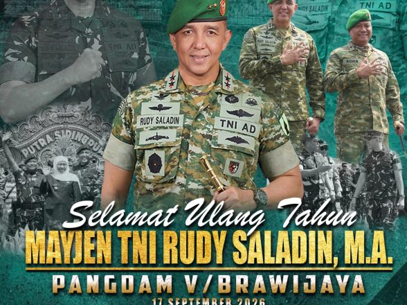 Komandan Korem 084/Bhaskara Jaya Beserta Keluarga Besar Korem 084/Bhaskara Jaya mengucapkan : Selamat Ulang Tahun Pangdam V/Brawijaya, Mayjen TNI Rudy Saladin, M.A.